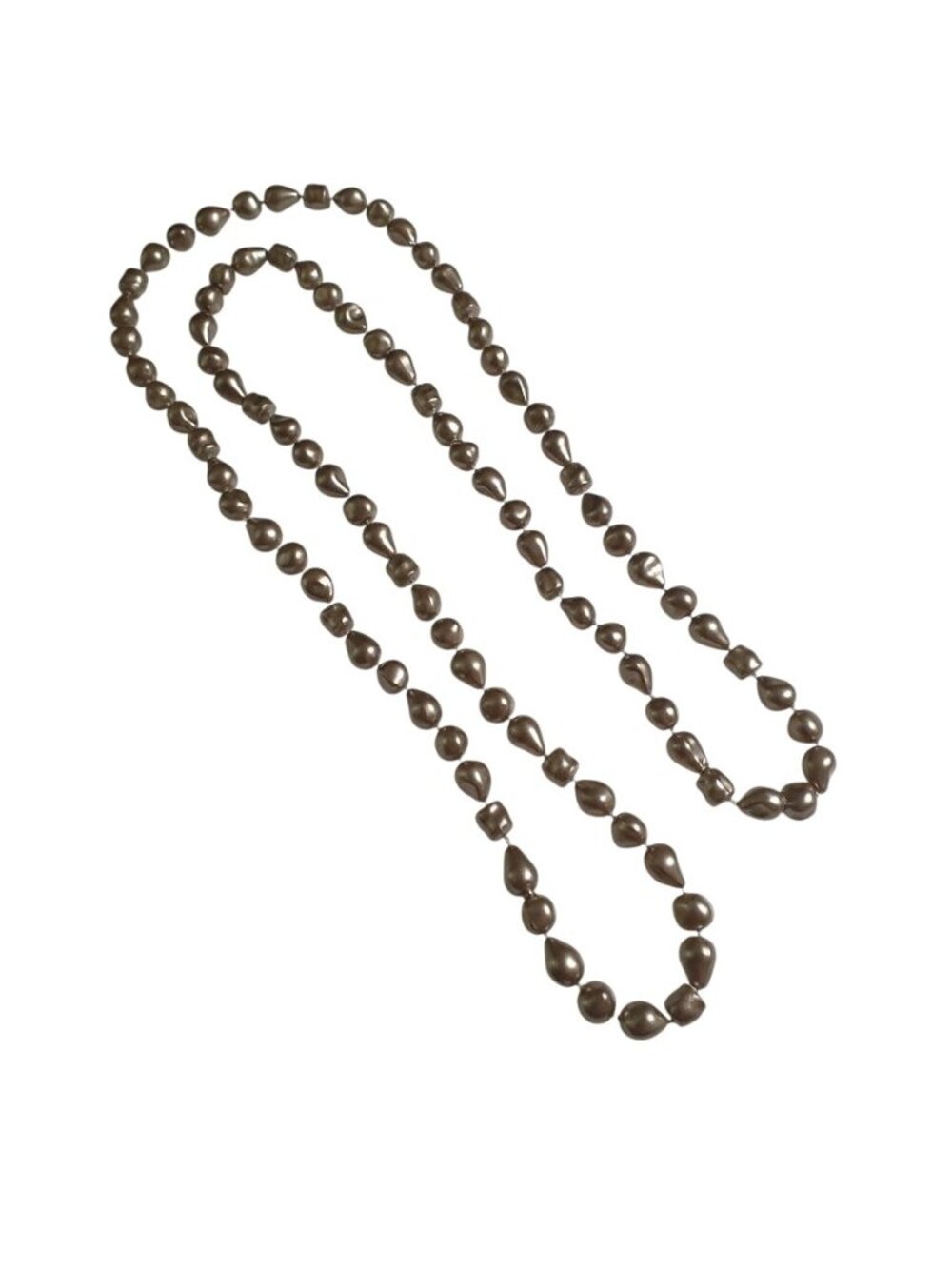Long Metallic Faux Freshwater Pearl Necklace Irregular Bead Design Women Jewelry